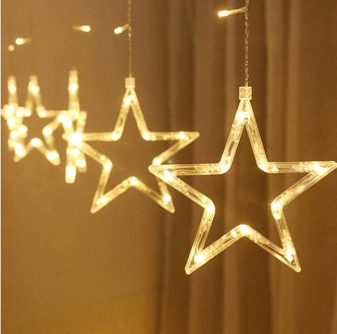 Doreen 2.5M LED String Lights Fairy Five Pointed Star Shape Curtain Lights Ramadan Gift,Warm White, 220V