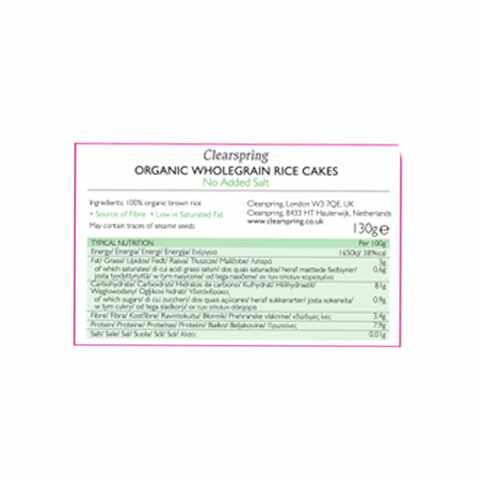 Clearspring Organic Wholegrain Rice Cakes Without Added Salt 130g