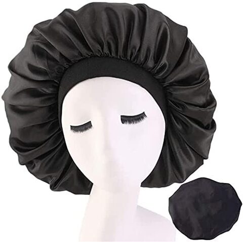 Women&#39;s Adjustable Reversible Satin Bonnet - Soft Double Sided Sleep Cap, Protects Natural Hair, Assorted Colors (Black)
