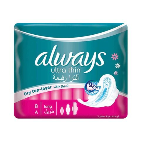Always Ladies Pads Ultra Thin Long With Wings Pads 8 Count