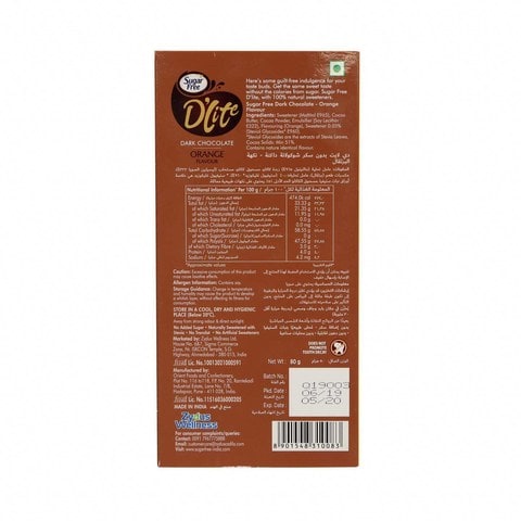 D&#39;Lite Sugar Free Dark Chocolate Orange 80g