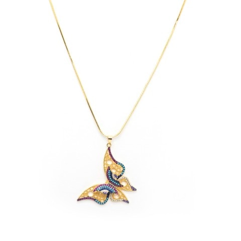 TANOS - Gold Plated Chain Necklace Butterfly W/ Nano Stone