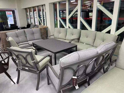 Yulan Outdoor/Indoor Aluminum Sofa Set with Chair, Ottomon &amp; Table with Cushion Grey-19148-10 810