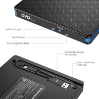 External CD DVD Drive - OMOTON Portable External DVD Burner And Optical&nbsp;Drive with USB 3.0 and Type-C for Laptop, Desktop, Mac, Macbook, IOS, Windows...