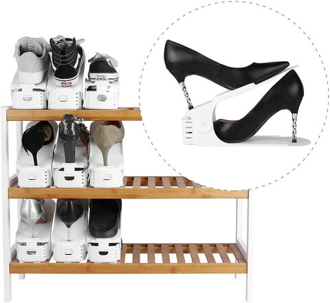 Noar Shoe Slots Organizer Adjustable Shoe Rack Stackable Shoe Rack Space Saver,Set Of 10 (White)