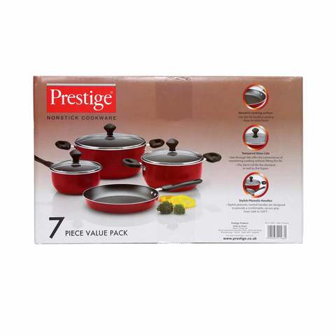 Prestige Pure Cooking  Non-Stick Cookware Set 7 Pieces - Red