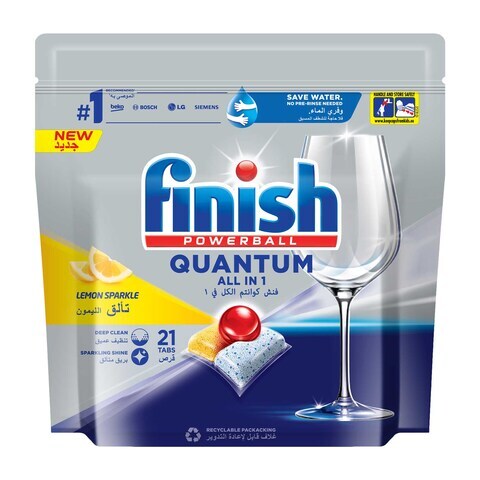 Finish Powerball Quantum All In 1 Lemon Sparkle Dishwasher Detergent Tablets Pack of 21