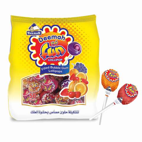 Deemah Fun Filled Bubblegum Lollipops 4 Flavours 20g X 12 Pieces