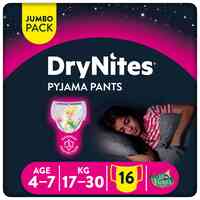 Huggies DryNites Pyjama Pants 4-7 Years Bed Wetting Diaper Girls 17-30 kg Jumbo Pack 16 Pants
