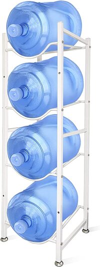 Sky-Touch Water Gallon Holder 4 Tier, 5 Gallon Water Bottle Storage, Water Bottle Organizer Stackable Storage Shelves, Stainless Steel Shelf, Easy To Assemble For Kitchen, Home And Office White