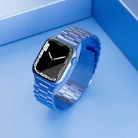 Levelo Daytona Metal Watch Strap Compatible With Apple Watch Ultra Series 8, Soft Silicone, Replacement, Adjustment, Wristband 49/45/44/42mm (Blue)