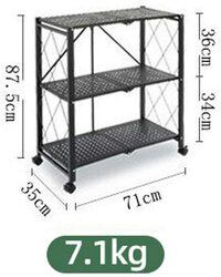 Mfnyp 3/4/5-Shelf Microwave Bakers Rack With Universal Wheels, Foldable Storage Shelf Heavy Duty Shelving Unit Floor-Standing Kitchen/Bathroom/Living Room Black, 3 Tiers