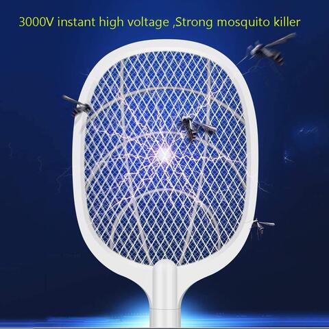 Electric Bug Zapper Racket, Mosquito Killer, Fruit Fly Swatter Zap, Two-In-One USB Rechargeable Electronic Swatter Pest Control, LED Lighting Lamp, 3 Layer Mesh Safe to Touch