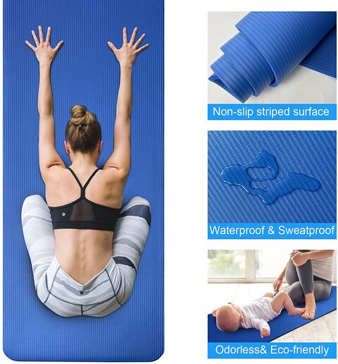 SKY-TOUCH Yoga Mat - Non Slip Yoga Mat with Yoga Mat Strap Included - 10mm Thick Exercise Mat Ideal for HiiT, Pilates, Yoga and Many Other Home Workouts (Blue)