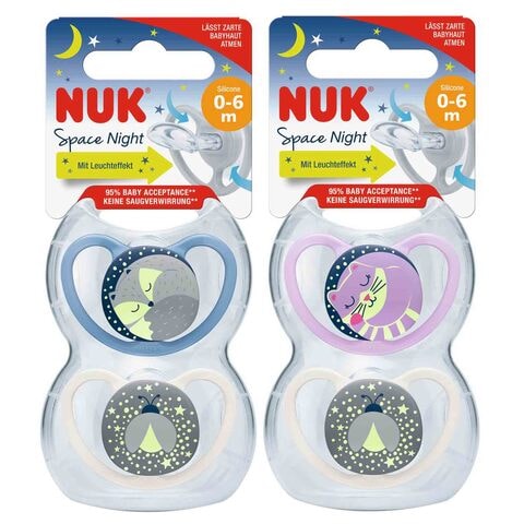 Nuk Space Night Soother 0-6m SNK715 Multicolour Pack of 2