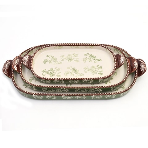 temp-tations Floral Lace Squoval Tray Set - 3 Piece - Green