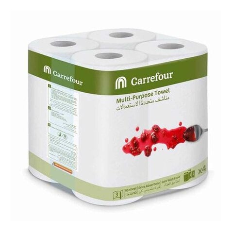 Carrefour 3 Ply Multi-Purpose Towel 90 Sheets x4
