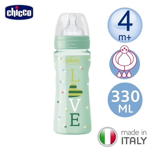 Buy Chicco Well Being Feeding Bottle Green 330ml in Saudi Arabia