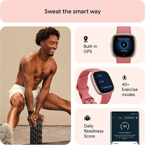 Fitbit versa peach rose best sale gold aluminium