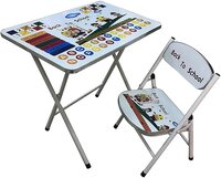 Kids Educational Table and Chair Set Metal Desk Chair   Folding Multipurpose Table Chair   Table Chair Set for Growing Kids White