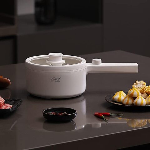 Ceool 1.5L Mini Portable Electric Pan Electric Hot Pot 600W Non-Stick Rapid Multi-Cooker With Lid 2 Modes Temperature Control