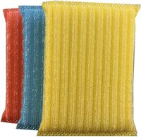 Royalford Royalbright Heavy Duty Mesh Cleaning Sponges- RF10632 Scrub Sponges For Kitchen, Sink &amp; Bathroom Use Premium-Quality Ideal For Dish Wash Liquid Multi-Purpose Pack Of 3 Blue, Red &amp; Yellow