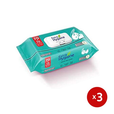 Hygiene Baby Wipes, Nourishing Cream, 70+10 Wipes - Pack of 2+1