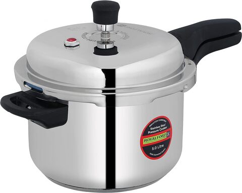 Royalford 5L Stainless Steel Pressure Cooker - Comfortable Handle