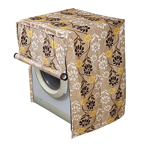 Kuber Industries Leaf Design Cotton Front Load Fully Automatic Washing Machine Cover - Brown