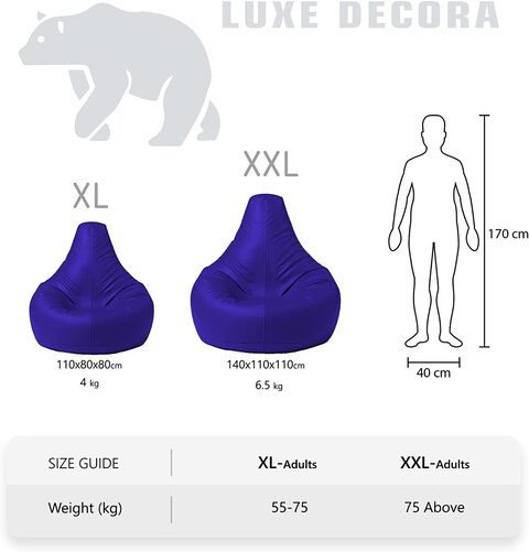 Luxe Decora Faux Leather Tear Drop Recliner Bean Bag Cover Only No Filling (XL, Royal Blue)
