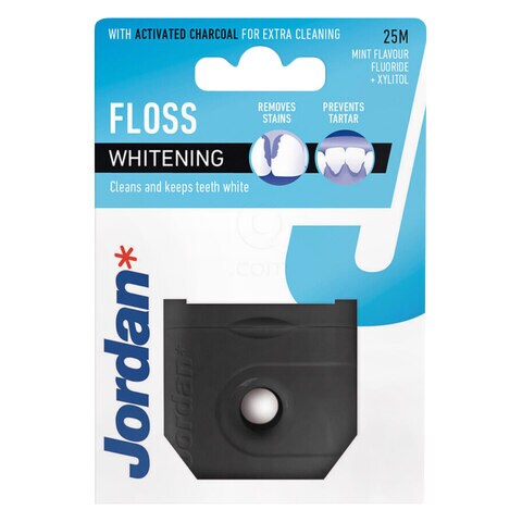 الأردن لتبييض الأسنان بالفحم المنشط والفلورايد + خيط تنظيف الأسنان إكسيليتول 25 م