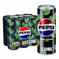 Pepsi Zero Lime Cola Beverage Cans 330ml Pack of 6