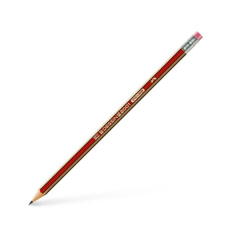Faber-Castell Dessin 2001HB Graphite Pencil with Eraser Brown 12 PCS