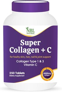 NBL Natural Super Collagen with Vitamin C, Collagen Peptides Types 1 &amp; 3 for Hair, Skin, Nails &amp; Joints &ndash; 6000MG - 250 Tablets