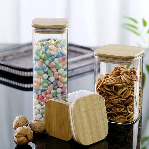 Stackable Kitchen Canisters, Clear Plactic Food Storage Jars Containers  with Lid for Candy Cookie Rice Sugar Flour Pasta Nuts 