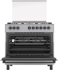Hisense 90x60cm Free-Standing 5 Gas Cooker With Cast Iron Grill, 105 Liters Multifunction Oven, Stainless Steel HGI9B21S
