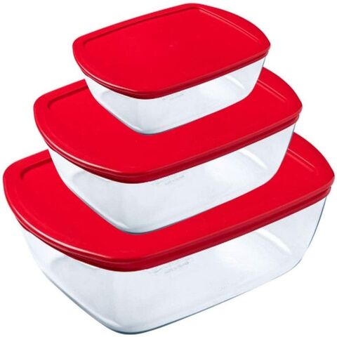 PYREX ROASTERS WITH LID SET 3PC RED