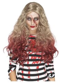 Deluxe Zombie Blood Drip Wig Blonde &amp; Red 
Long &amp; Wavy