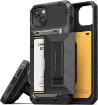 VRS Design Damda Glide Hybrid for iPhone 15 case cover wallet [Semi Automatic] slider Credit card holder Slot [3-4 cards] &amp; Kickstand - Black Groove