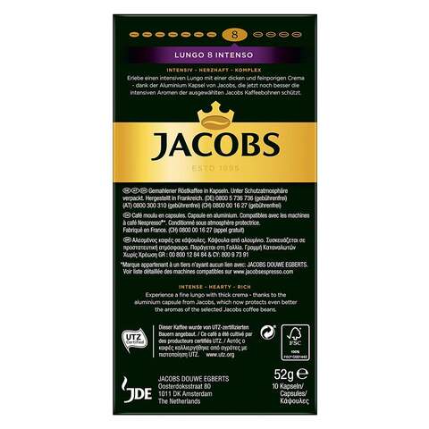 Jacobs Lungo Intenso 8 Coffee Capsules Pack of 10 Drinks