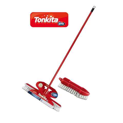 Tonkita Push Broom With Stick And Cloth Brush Red