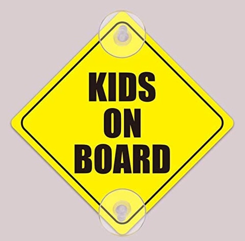 Rubik Kids On Board Car Sign with Suction Cups for Car Window, Reflective Vehicle Car Signs, Kids Safety Warning Sign (12.5x12.5cm)