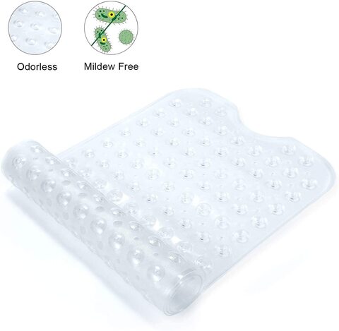 SKY-TOUCH Bathtub Shower Mat, Non-slip Extra Large Bathtub Mat with Suction Cups, Machine Washable with Drain Holes, Clear