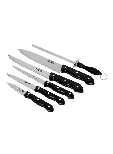 Delcasa 7-Piece Kitchen Knife With Plastic Cutting Board Set Black/Silver/White