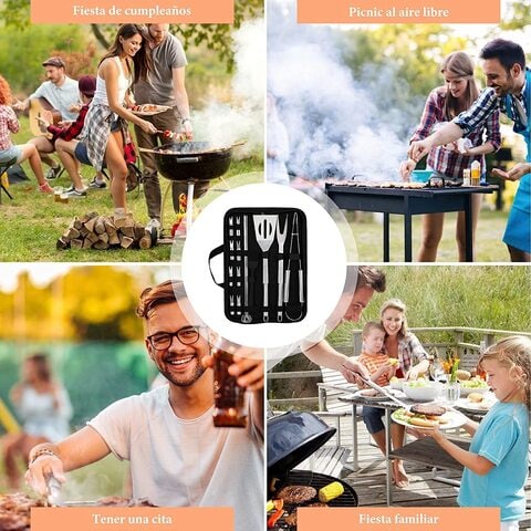 BBQ Grill Accessories Tools Set Stainless Steel Barbecue Grilling Utensils Kit for Outdoor Camping Picnic Party 9 Pieces