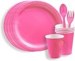 Buy Party Time 24-Pieces Serves 6, Disposable Pink Party Set of 9" Paper Plates, Paper Cups, Spoon  Fork For Pink Theme Birthday Party Tableware Set for Wedding, Baby Shower, Birthday Party Supplies in UAE