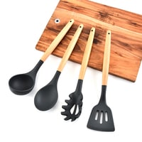 Generic-Silicone Kitchen Utensil Set 11 Pcs Beech Wooden Handle Heat-Resistant Non-Stick Spoon Spatula Ladle Cooking Tools
