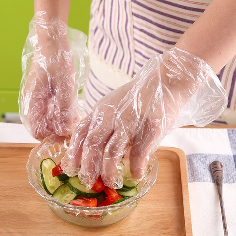 Generic-200Pcs Disposable Gloves Transparent Eco-friendly Food-grade PE Gloves Restaurant BBQ Kitchen Accessories