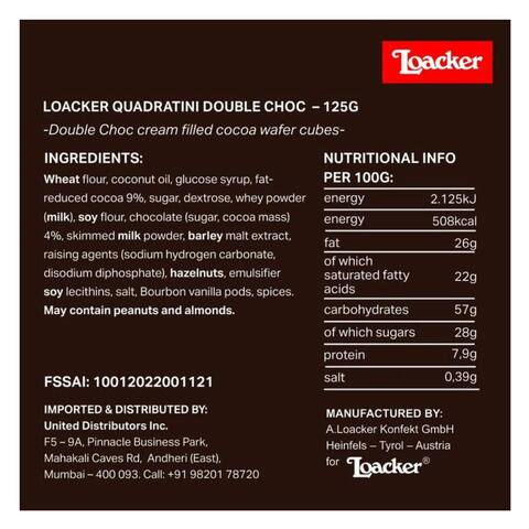 Loacker Wafer Cookies Quadratini Double Chocolate 125 Gram