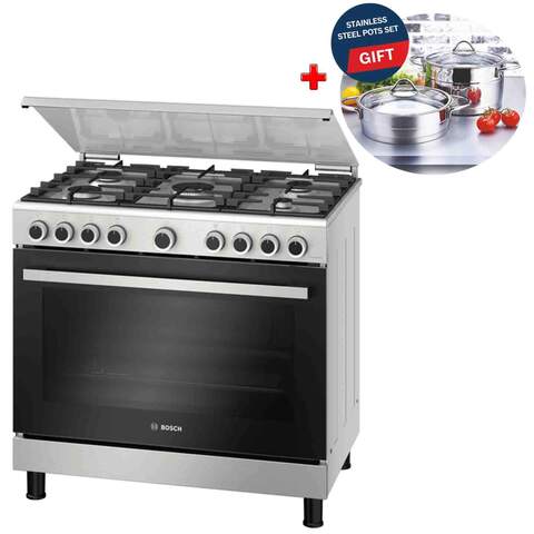 Bosch Gas Cooker HGVDA0Q50M 90CM Stainless steel (Plus Extra Supplier&#39;s Delivery Charge Outside Doha)